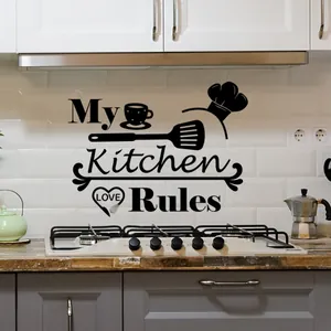 Minimalistischer Wandsticker 'My Kitchen Rules' aus schwarzem Vinyl mit Küchensymbolen