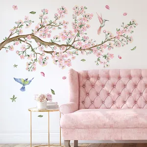 Pegatina Pared Flor De Cerezo Pájaros PVC Autoadhesivo Artístico Rama Árbol Decoración Para Salón Dormitorio Niños