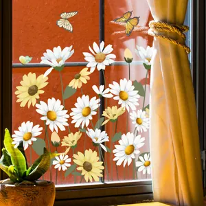 Vinilos de flores margaritas y girasoles con mariposas para cristales de ventanas