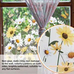 Detalle de vinilos electrostáticos para ventanas con margaritas y mariposas de doble cara