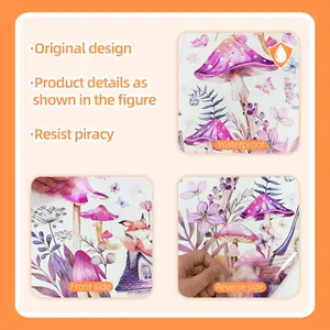 Detailed view of waterproof watercolor mushroom and fox wall stickers in a collage
