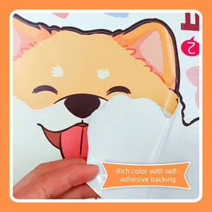 Detail of colorful self-adhesive Shiba Inu height chart wall sticker with glossy finish