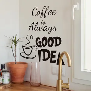 Detail von Coffee is Always a Good Idea Wandtattoo über einer modernen Küchenplatte