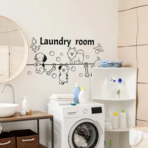Stickers muraux chiots mignons et buanderie au-dessus du lave-linge dans la buanderie