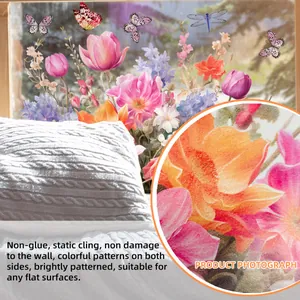 Detalle del adhesivo estático para ventanas con flores sin pegamento y colores vivos