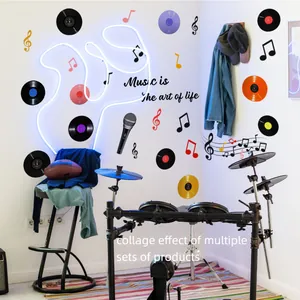 Music Vinyl Records Notes Microphone Wall Stickers Waterproof PVC Removable Art Quote Decal For Bedroom Studio Decor