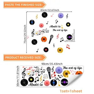 Colorful vinyl record wall decals with notes and Music is The art of life text