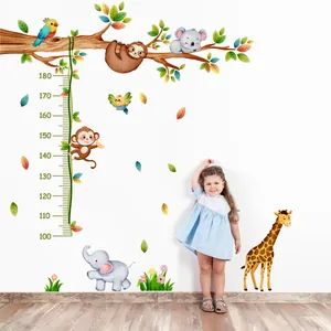Detailed wall sticker featuring a growth chart with cute cartoon animals for children