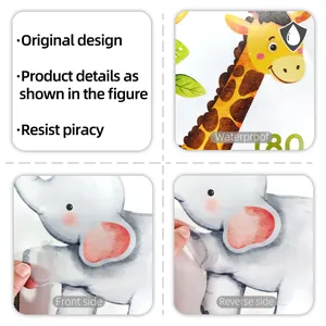 Waterproof cartoon animal height chart detail showing the 180cm scale and back adhesive