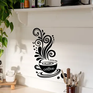 Minimalistischer schwarzer Coffee Time Wandaufkleber Silhouette für Küche und Café Deko