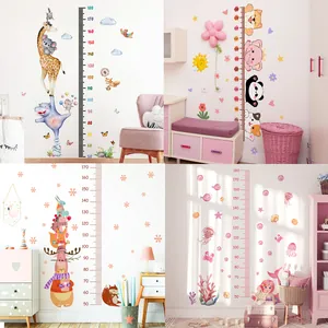 Kids Height Growth Chart Wall Sticker Cartoon Animal Mermaid Construction Vehicle Removable PVC Ruler For Children Bedroom Nursery School Decor