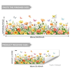 Detail of floral butterfly wall stickers showing assembly sizes and layout on white background