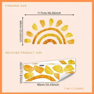 Large watercolor sun and rainbow wall decal set with dimensions 117x60cm for home decor