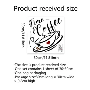 30x30cm PVC Wandtattoo mit Time Coffee Schriftzug und Kaffeetasse für Küchendekoration