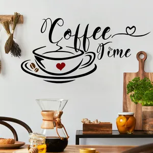 Coffee Time Wandtattoo mit Schreibschrift und Herzsymbolen für die Küchendekoration