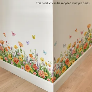 Watercolor Floral Butterfly Dragonfly Wall Stickers Removable PVC Self-Adhesive Home Decor Living Room Bedroom Decals