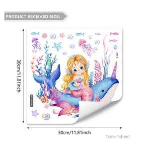 Sticker mural sirène et baleine luminescent pour chambre enfant, décor océan brillant