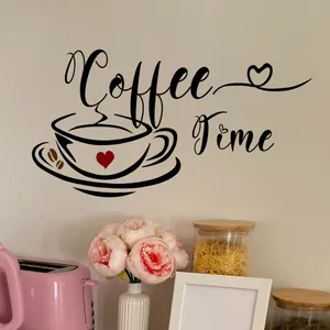 Minimalistischer Coffee Time Wandaufkleber mit Kaffeetasse und Herzen für die Küchendekoration