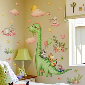 Cartoon Dinosaur Animal Wall Stickers Waterproof PVC Nursery Kids Bedroom Decor Hand-painted Removable Wall Decals