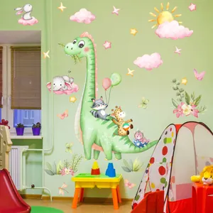 Watercolor dinosaur and forest animals wall decals for kids bedroom decoration