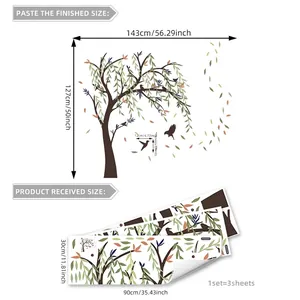 Large tree and birds wall sticker set, finished size 143x127cm for home decoration