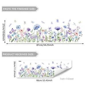 Colorful floral and butterfly wall sticker set, 90x30cm self-adhesive home decor decal