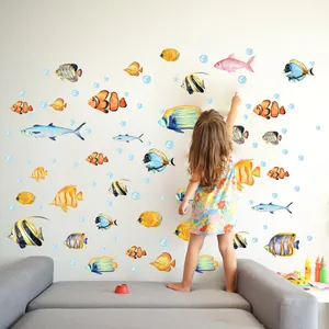Colorful sea fish wall stickers with tropical ocean patterns for nursery home decor