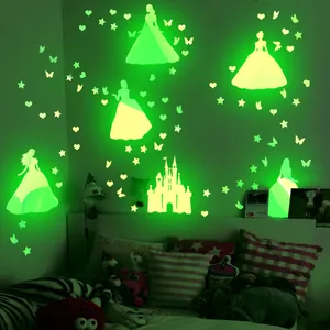 Luminous Princess Castle Wall Stickers Glow In The Dark Stars Butterflies Fluorescent Decals For Kids Girls Bedroom Home Decor