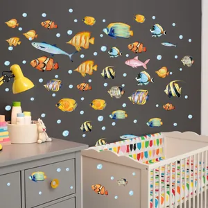 Colorful tropical fish wall stickers for underwater world themed nursery wall decoration