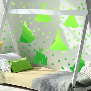Luminous princess castle wall stickers for kids room with glow in dark stars and butterflies