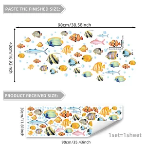 Underwater fish wall stickers 98x43cm layout for kids bathroom and bedroom decoration
