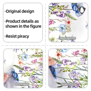 Waterproof floral wall sticker showing front and reverse side with butterfly patterns
