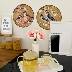 Stickers muraux colorés avec fleurs et oiseaux dans le style de la peinture chinoise