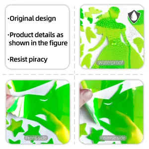 Macro detail of waterproof green acrylic wall decals showing front and reverse side texture
