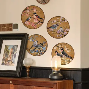 Stickers Muraux Vintage De Style Chinois Fleurs Et Oiseaux Papier Sans PVC Adhésifs Décoratifs Pour Décoration De Salon Chambre à Coucher