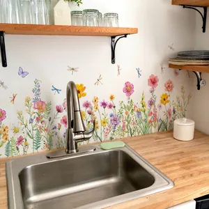 Kitchen wall detail featuring watercolor floral and dragonfly self-adhesive stickers
