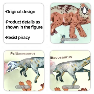 Stickers muraux de dinosaures imperméables avec impression recto-verso et motifs vifs
