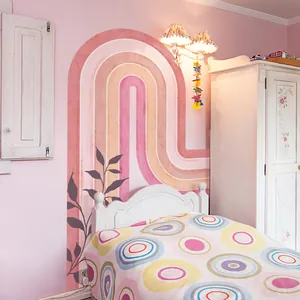Großer Boho Regenbogen Wandsticker in Rosa mit Blumen für Kinderzimmer Deko