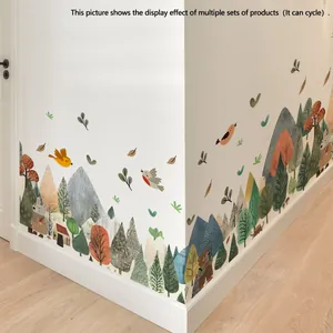 Self-adhesive forest wall stickers with mountains and cartoon animals for home decor