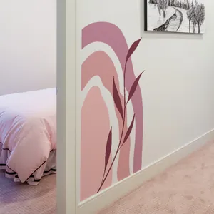 Morandi rainbow wall stickers with abstract leaf designs for modern bedroom decor