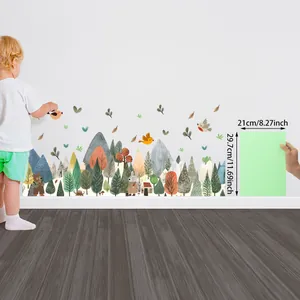 Forest Animal Mountain Wall Sticker PVC Self Adhesive Cartoon Bear Rabbit Decal For Kids Room Nursery Home Decor