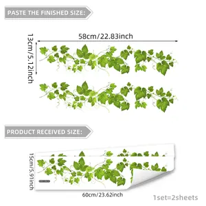 Green vine wall decals set of 2 showing finished 58x13cm size on white background