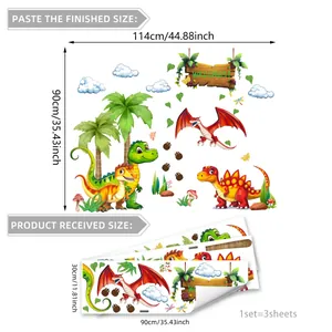 Cartoon dinosaur wall stickers with palm trees and clouds for kids room wall decor