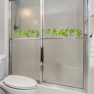 Creative green ivy vine wall stickers on bathroom glass door for home decoration
