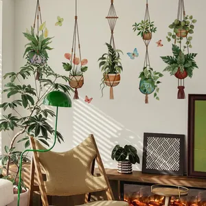 Nordic Hanging Potted Plants Wall Stickers PVC Macrame Greenery Decals For Living Room Bedroom Home Decoration