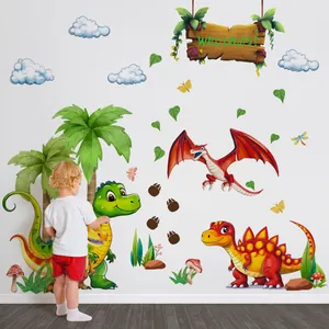 Cartoon Dinosaur Animal Wall Stickers For Kids Room PVC Removable Self-Adhesive Wall Decals For Home Nursery Decor