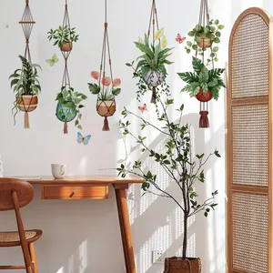 Nordic hanging potted plants wall stickers with butterflies for living room wall decor