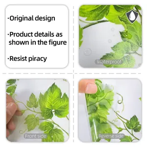 Detail of waterproof ivy wall stickers showing front and reverse side transparency