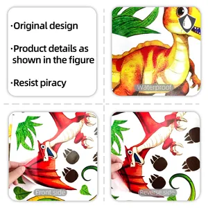 Waterproof cartoon dinosaur wall decals featuring double-sided print for kids room decor