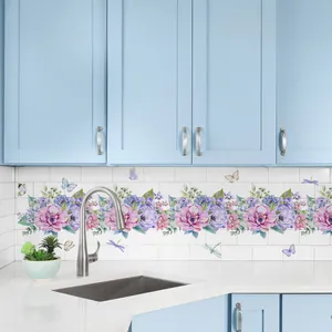 Floral vine wall sticker with purple flowers and butterflies for kitchen backsplashes